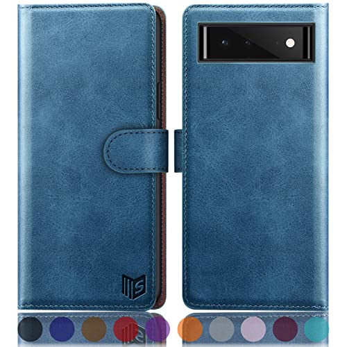 SUANPOT for Google Pixel 6 5G with RFID Blocking Wallet case Credit Card Holder,Flip Book PU Leather Phone case Shockproof Cover Cellphone Women Men for Google Pixel6 case Wallet(Sky Blue)