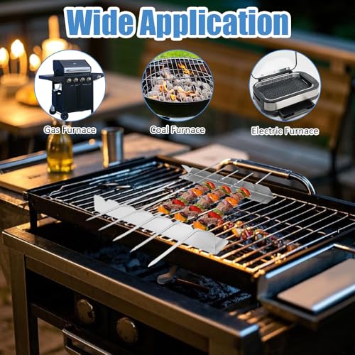 4er Set Grill Spieße Rack für Grillspieße,Edelstahl Spieße Halter mit 6 Einkerbung,Schaschlickspieße Grillgestell für Gleichmäßiges Garen,Grillspießhalter aus Edelstahl für BBQ, Holzkohlegrills