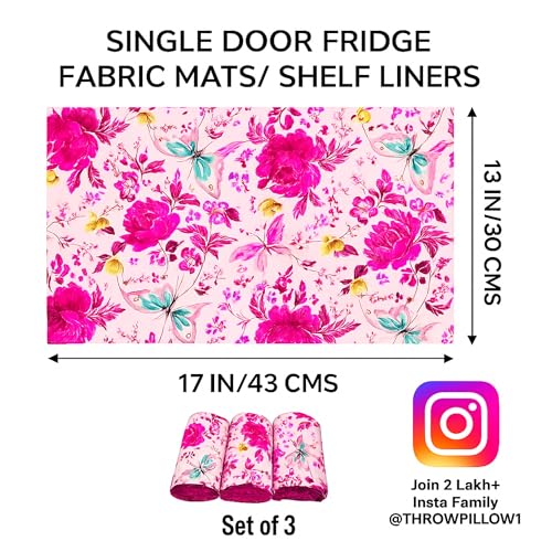 Image of WWW.THROWPILLOW.IN 450+L Double Door Floral Fridge Tray Mats Set of 12 Fabric Liners Refrigerator Main Trays, Veg Drawer & Bottle Racks |Non-Plastic, Machine Washable, Durable & Scratch-Resistant