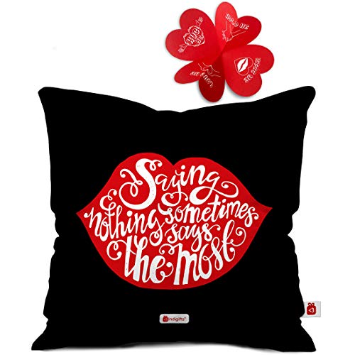 Indigifts Love Quote Soft Poly Satin Cushion Cover with Filler - Black, 12x12 inches Indigifts Love Quote Soft Poly Satin Cushion Cover with Filler - Black, 12x12 inches