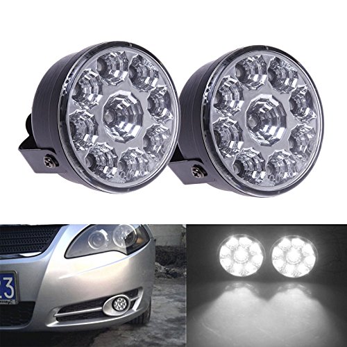 AR 12V Round 9 LED White Car Daytime Running Lamp Driving Fog Light Bulbs DRL 1 Pair