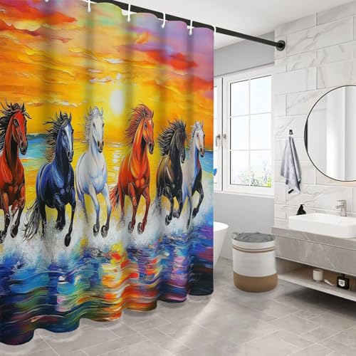 Rideau de douche cheval coucher du soleil 180x180 cm imperméable en polyester pour baignoire - 4