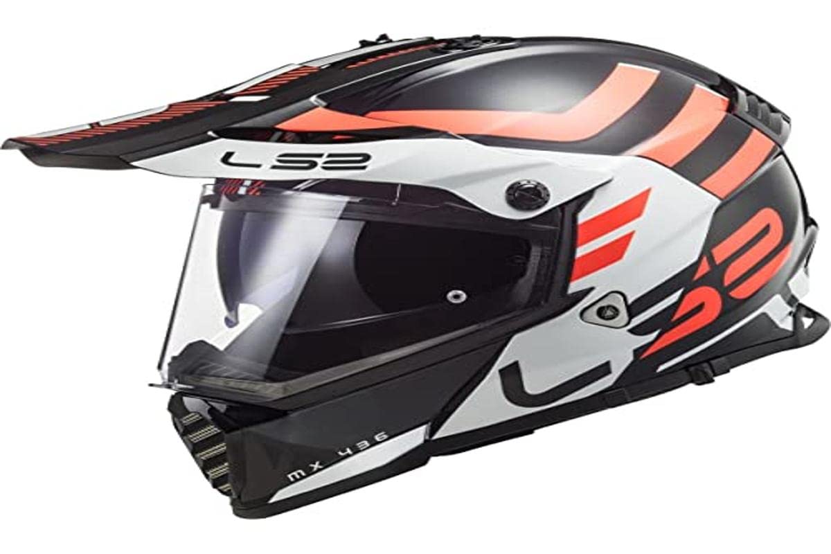 LS2 MX436 Pioneer Dual Visor Dual Sport Motorcycle Helmet Adventurer Black Orange White (X-Large)