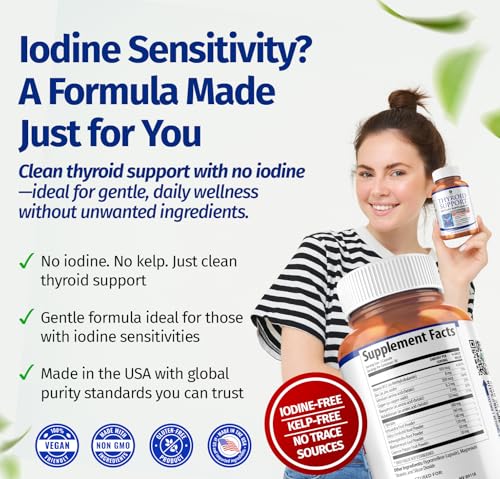 Image of 1 Body Thyroid Support Supplement for Women - Iodine Free Formula with Selenium, Zinc & Ashwagandha - Supports Energy, Metabolism & Hormone Balance - 60 Vegan Capsules