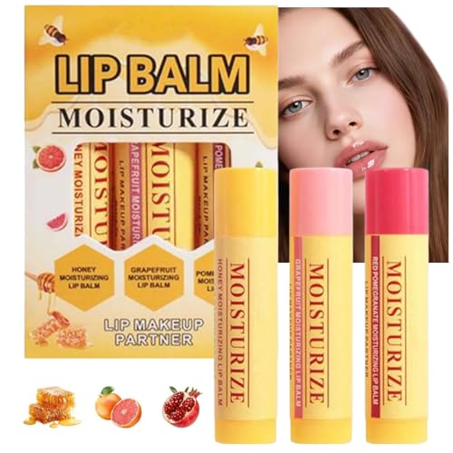 Image of 3pcs Honey Lip Balm Set,Mini Lip Balms with Moisturising & Hydration for Dry Cracked Lips,Lip Care Set with Lip Masks & Lipstick Se/t,Vitamin E Mini Lip Balm Multipack Perfect for Daily Use & Gift