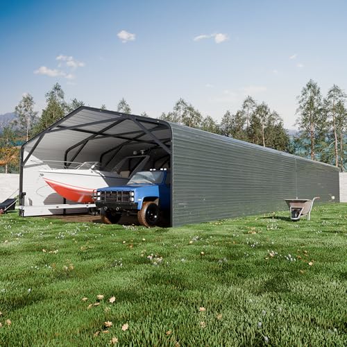 Image of Military-Grade Metal Carport 20x52 FT,Heavy Duty Garage 2-Sided Enclosure | 2x2 inch Steel Poles with Powder Coating, 15-Gauge Walls,120 PSF Snow Load Roof, Hurricane Resistant, Pickup, Truck, Black