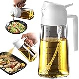 TrendPlain 16oz/470ml Glass Olive Oil Sprayer for Cooking – 2 in 1 Olive Oil Dispenser Bottle for Kitchen Gadgets and Air Fryer Accessories, Salad, BBQ - White