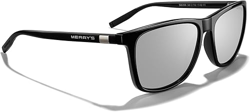 Miniatura 120 de MERRY'S S8286 Lentes de sol polarizados de aluminio, unisex, estilo de época, para hombres y mujeres 0c03 Marco negro/lente de espejo verde/patillas