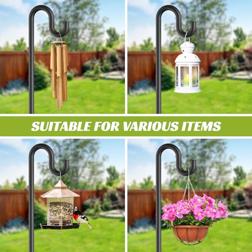 Forlogic Bird Feeder Pole 76 Inches Shepherd Hooks for Outdoor, Heavy Duty Bird Feeder Pole for Garden Decor, Black Shepherd Stand for Plant Baskets Wind Chime with 5 Base Prongs - Thumbnail 2