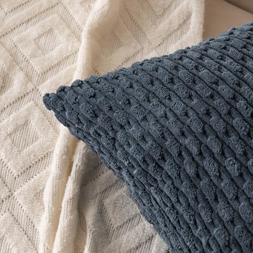 Set of 4 Grey Blue Decorative Throw Pillow Covers 12x20 Inch Corduroy Pillow Covers for Bed Couch Sofa Living Room Soft Cushion Cases