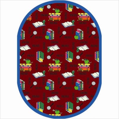 Bookworm Red 5 ft.4 in. x 7 ft.8 in. Oval WearOn Nylon Machine Tufted- Cut Pile Just for Kids Rug