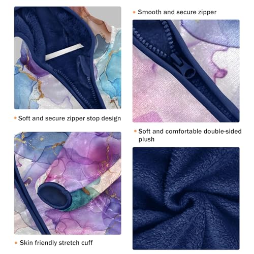 Boys Girls Fleece Jacket Blue Purple Golden Water Texture Kids Warm Hooded Outwear Coat3