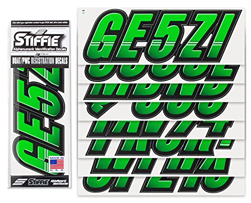 Image of STIFFIE Techtron Electric Green /Black 3 inch Boat & PWC Registration Decals • Numbers Letters Stickers