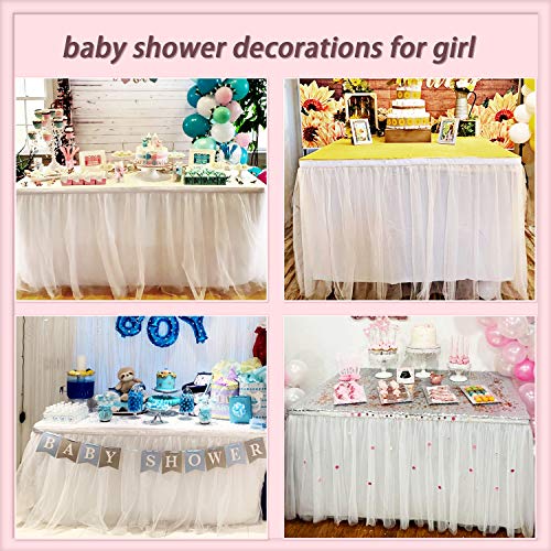 Suppromo WHITE TABLE SKIRT FOR RECTANGLE TABLE 6Ft White Tulle Table Skirt For Rectangle Tables Or Round Tables Tutu Table Skirt White Ruffle Table Cloths thumb #4