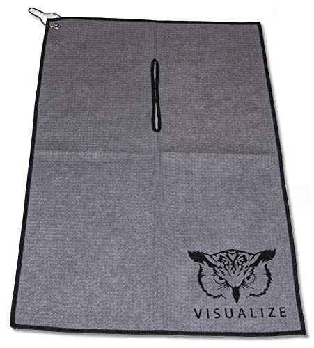 VISUALIZE Wing Golf Towel - Unique Center-Cut Waffle-Shammy Hybrid Construction, Premium Golf Towel Provides an Exceptional Scrub and Shine Experience, Looks Awesome On The Golf Bag! (Silver-Gray)