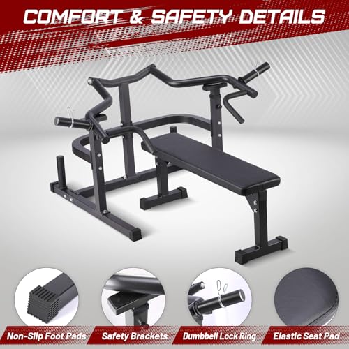 Chest Press Machine with Adjustable Flat Bench,Versatile Bench Press Rack for Home Gym,Bench Press Machine with Independent Converging Arms,Heavy-Duty Steel Structure with Smooth Bearings