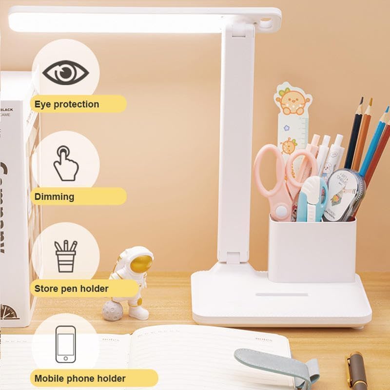 Image of LED Night Light Desk Lamp Eye Protection Lamp Flexible Bedside Table Desk Lamp Reading Desk Light with USB Charging Multi-Function Socket (Rotating Lamp with Pen Stand)