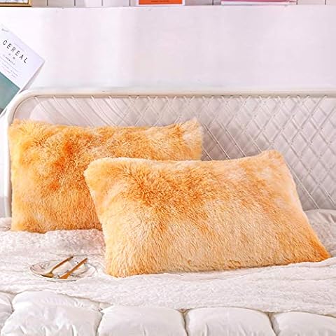 Uhamho Tie Dye Printed Shaggy Plush Pillow Shams 2 Pack Modern Abstract Faux Fur Cushion Covers, Ultra Soft Warm and Durable (King, Sandy Brown) Cover