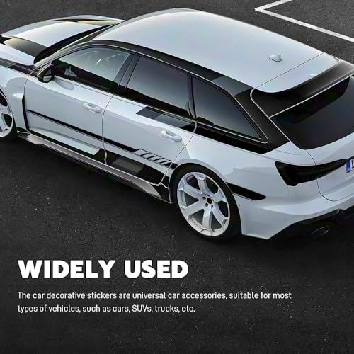 Image of 2PCS Car Side Skirt Decals, Auto Body Large Stickers, Waterproof PVC Racing Long Stripes Personalized Stickers, Car Stripe Stickers Decor Racing Accessories for Cars Trucks SUVs (Black)