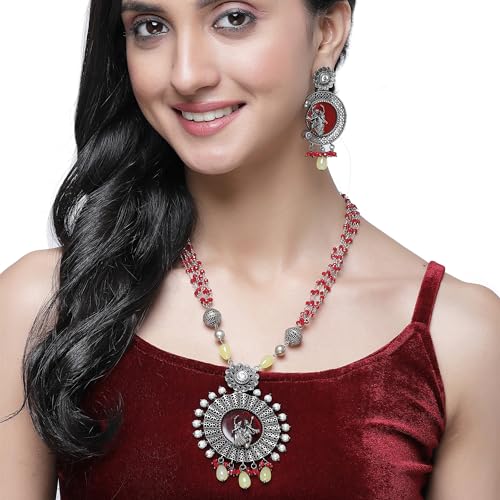 Antique Matte God Krishna Jewellery Set with Stone Studded & Beads