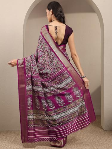 Image of Libas Printed Silk Blend Saree for Women With Unstitched Blouse Piece | Traditional Saree for Festive & Wedding