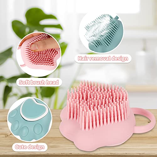 Whaline 2 Pack Pet Bath Brush With Shampoo Dispenser Pink Blue Paw Shaped Dog Grooming Brush Soft Silicone Massage Brush Pet Shower Brush For Short Long Hair Dogs And Cats #TOP2