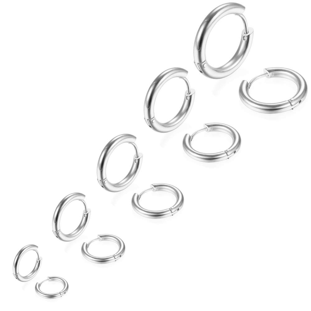 5 paar roestvrij stalen, goudkleurige oorbellen voor heren en dames, creolen voor dames en heren, in set, klein, 8-16 mm