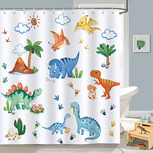 Bonhause Rideau de Douche Dinosaure Animaux Rideau de Bain pour Enfants Tissu Polyester Anti Moisissure Imperméable Lavable Rideaux Salle de Bain 180 x 180 cm...