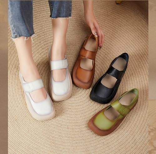 Women's Genuine Leather Flat Bottomed Soft Bottomed Mary Jane Shoes Fashionable and Comfortable Round Toe Low Heel Lightweight Walking Shoes4