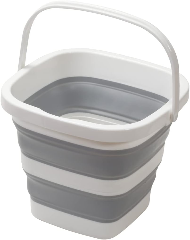 Pearl Metal HC-39 Folding Bucket Basket, Square, Width 10.4 x Depth 10.8 x Height 8.1 inches (26.5 x 27.5 x 20.5 cm), Car Wash, Outdoor, Fishing, Cleaning, White, Gray, Kitchen Mate