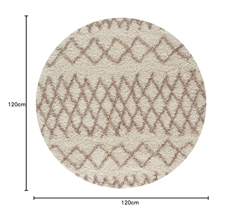 THE RUGS Modern Moroccan Design Living Room and Bedroom Rugs, Non-Shedding & Easy Care (Tangier Ivory/Beige, 120 cm Round) - Image 2