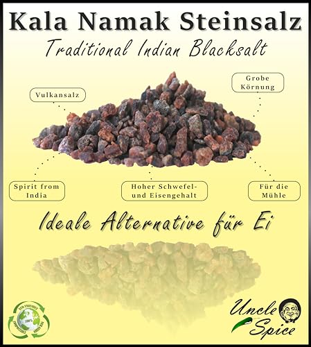 Foto von UNCLE SPICE® KALA NAMAK Salz aus Indien - 180g Schwarzsalz, Original Himalaya Schwarzsalz Blacksalt - Gourmetsalz, Steinsalz, Schwarzsalz als vegane Alternative zum Ei, Geschenkidee