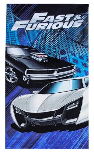 Theonoi Fast and Furious Serviette de bain pour enfant avec voiture de course 100 % coton 70 x 140...