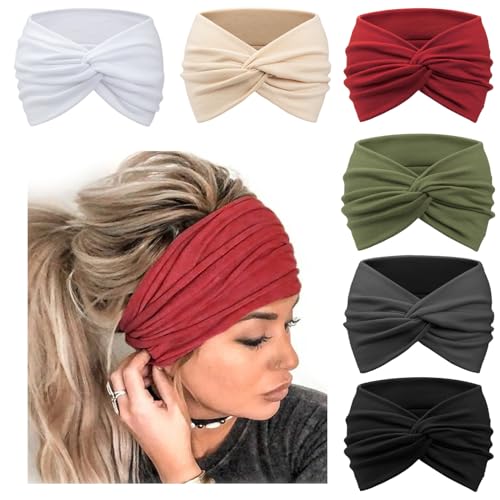 DRESHOW 6 Piezas Diademas Anchas para Las Mujeres Extra Grande Turbante Diadema Boho Head Wrap Elástico Hair Twisted Knot Accesorios para el Cabello