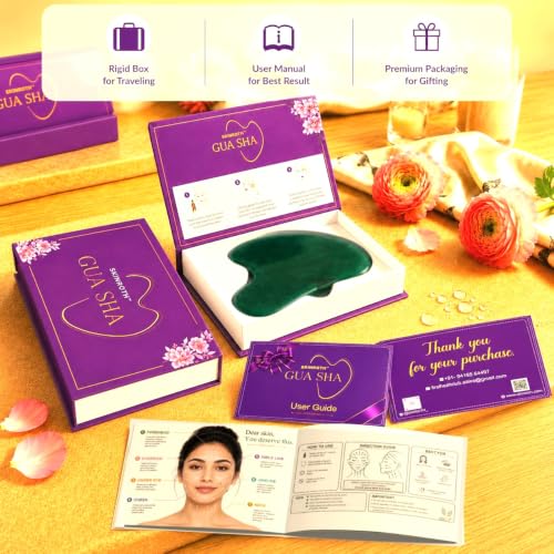 Image of Korean Jade Gua Sha Facial Massager Tool | Natural Stone Guasha | Jawline, Double Chin, Wrinkles | Face Sculpting Stone Massager, Comes in Premium Rigid Box best for Gift