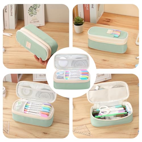 Image of Large Pencil Case for Girls Teens Kids School Pencil Bag with Zipper Green