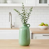 Vista 24 de Sunddo Florero rústico de cerámica con 2 asas, florero de granja texturizado, jarrones decorativos modernos blancos, sala de estar, estante, repisa