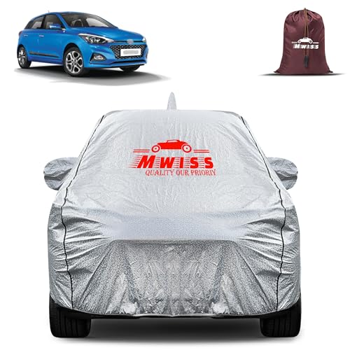 Image of Waterproof Car Body Cover for Hyundai Elite i20 | Mirror & Antenna Pocket Anti-Scratch with Soft Cotton Inner Lining Triple Stitched Protection| Heat Resistant | Rain Protection (Silver)