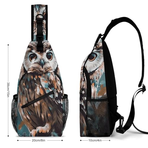 Mochila bandolera tipo sling búho para senderismo y viaje miniatura 2