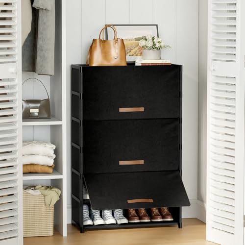 Shoe Rack, 7 Tier Shoe Storage Cabinet with Door 28 Pair Plastic Shoe Shelves Organizer for Closet, Entryway, Hallway, Bedroom, Black - Image 3