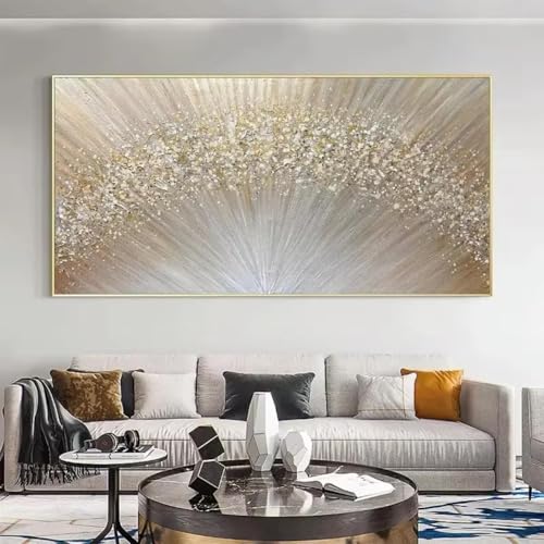UUDEZO Grande decorazione da parete astratta pittura a olio dorata su tela quadro minimalista soggiorno moderno decorazione da parete con cornice 30x63 cm/(12x25 pollici) con cornice dorata