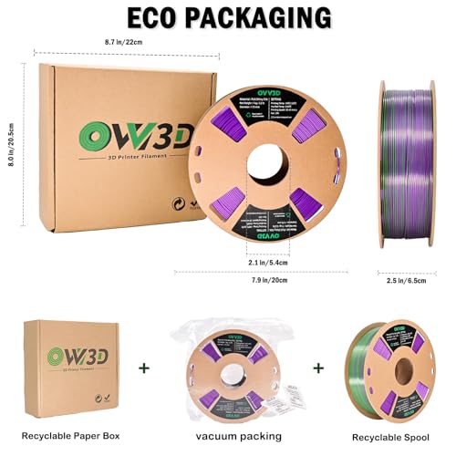 Image of OVV3D PLA Filament 1.75mm, 3D Printer Filament Silk PLA Dual Color PLA Filament, Purple Green PLA Filament, Color Change Every Inch Filament 3D Printer Filament + /-0.02mm, 1kg /2.2lb