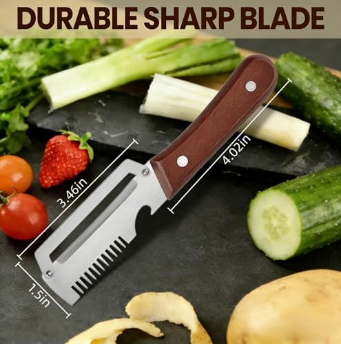 Image of Multi-Functional Vegetable Peeler, 3 in 1 Multi Functional Wooden Handle Peeler and Bottle Opener, Kitchen Gadgets Tool for Fruit Pumpkin Peeling Potato Carrot Veggie Peeler
