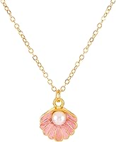 Gold Plated Seashell Pearl Pendant Necklace - Boho Enamel Pink Blue Scallop Starfish Chain for Women, Beach Summer Jewelry Gift