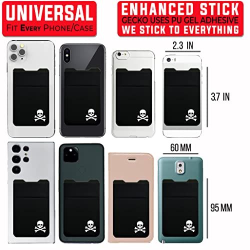 Image of Gecko Travel Tech Double Pocket - Adhesive Card Holder - Cell Phone Pouch - Stick on Lycra Pocket - Carry Credit Cards and Cash - Skull