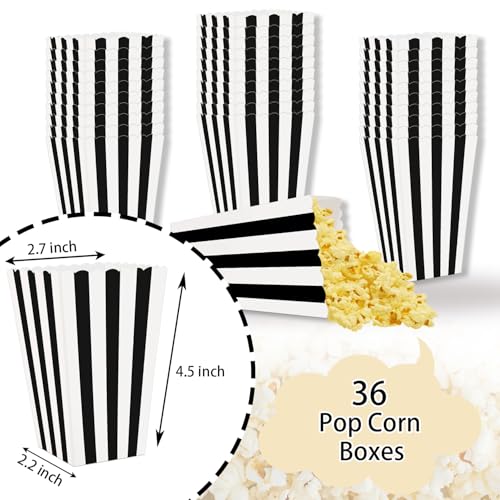 Image of 36 Pcs Black and White Striped Popcorn Boxes 2 x 4.5 x 2.7 inch Mini Popcorn Boxes for Movie Decorations Cardboard Popcorn Container for Party Disposable Snack Popcorn Boxes