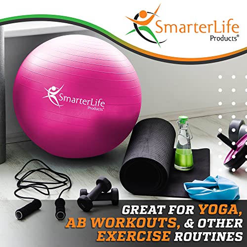 SmarterLife Exercise Ball Yoga Ball for Fitness, Balance, Stability, or Pregnancy, Gym Ball for Core Workout, Physical Therapy, Yoga Ball Chair for Office, Anti-Slip Anti-Burst (75 cm, Fuchsia) - Thumbnail 2