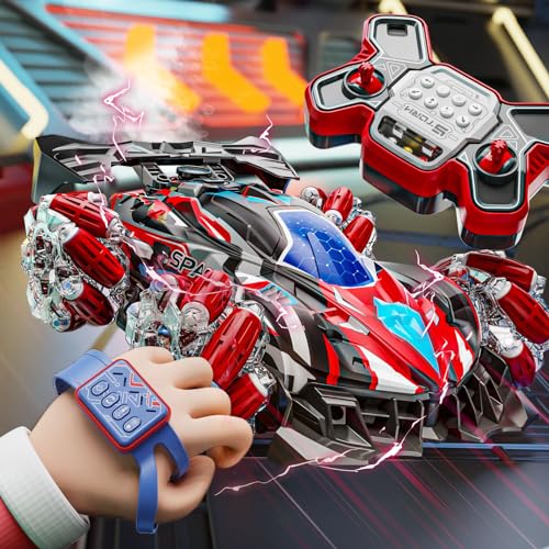 KB KAIBO RC Cars, 2.4G 4WD Remote Control Car for Boys 6-12, 360° Rotate Spray All Terrain Drift Gesture Rc Car Toys with Light Music, Boys Toys for Age 6 8 9 10 11 12 Year Old Boy Birthdays Gift-Red