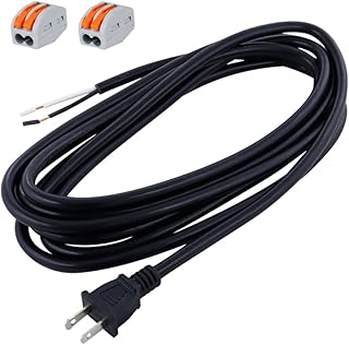 E ENERSYSTEC Replacement Power Cord 14 AWG Polarized 2 Prong Plug 12FT Pigtail 14 Gauge SJT 115V AC Cable Round Heavy Duty Repair Power Supply Cord 2C Open End 120V 15A 1875W Pigtail Cord