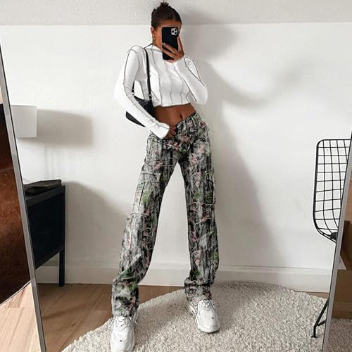 Image of Lepunuo Cargo Pants for Women High Waisted Casual Pants Baggy Stretchy Wide Leg Y2K Streetwear with 6 Pockets